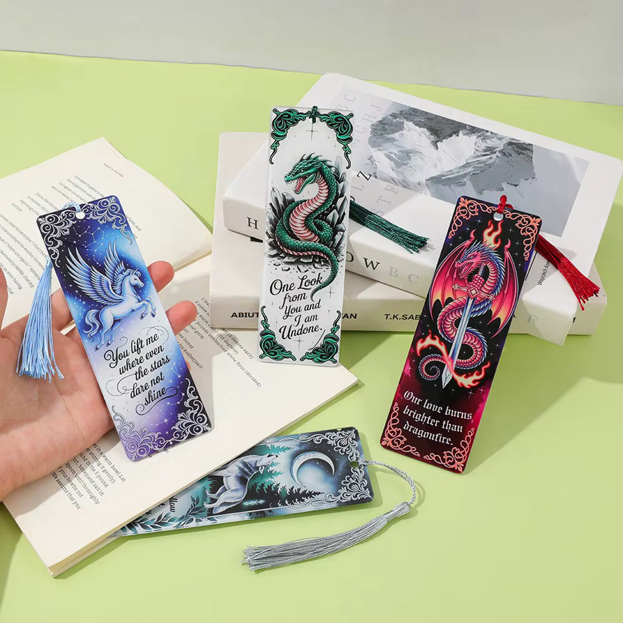 Acryl-Lesezeichen-Set mit Quasten und Fantasy-Motiven Wolf, Drache und Pegasus in Multicolour - Bild 4