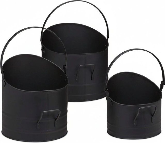 Relaxdays Pelleteimer 3er Set aus Stahl in Schwarz, B/T/H: 30 x 32 x 34 cm - Bild 1