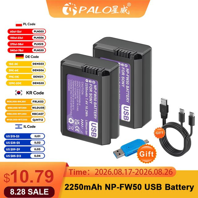 NP-FW50 Typ-C USB-Akku für Sony ZV-E10 A6000 A6400 A6300 A6500 A7 A7II A7RII A7SII A7S A7S2 A7R RX10 IV ILCE-QX1 in Schwarz - Bild 1
