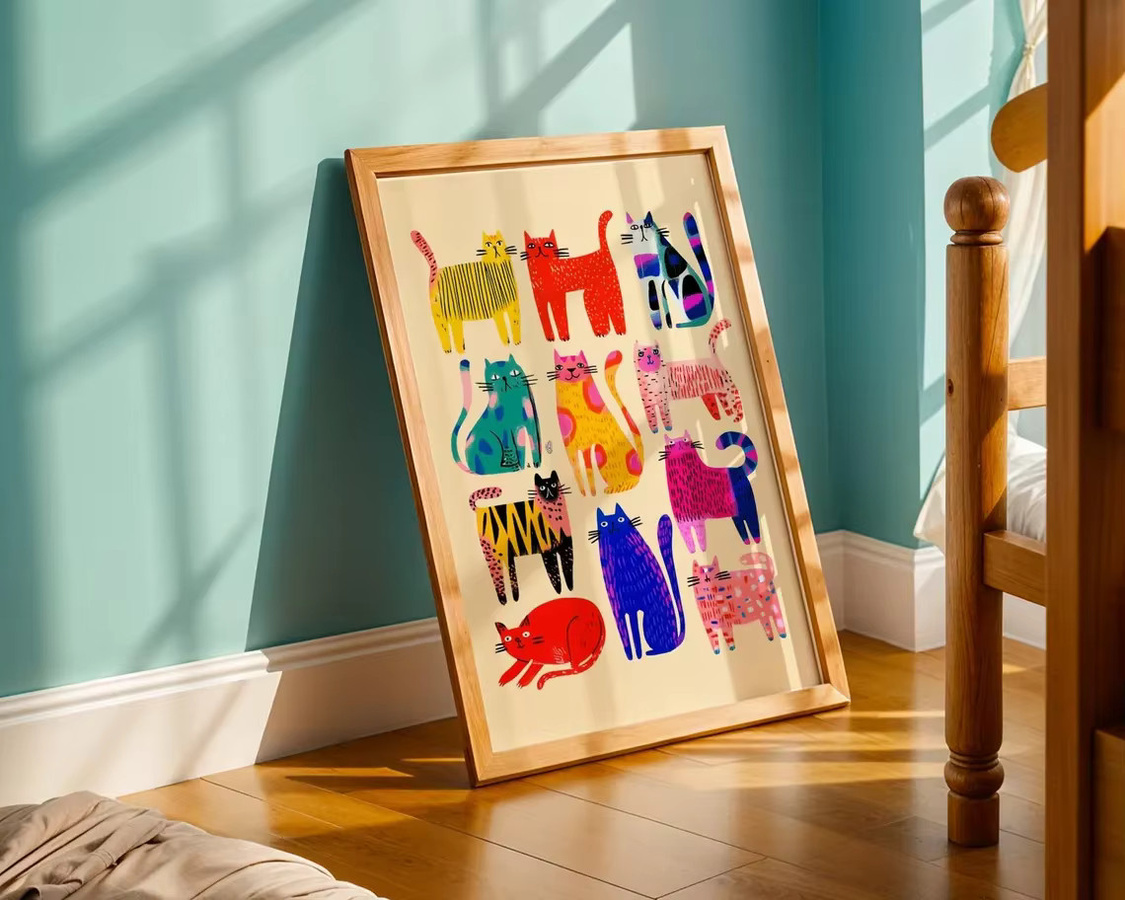 Abstrakter Pop-Art Katzen-Kunstdruck von SHENCHEN in Multicolor als wandmontiertes Porträt - Bild 5
