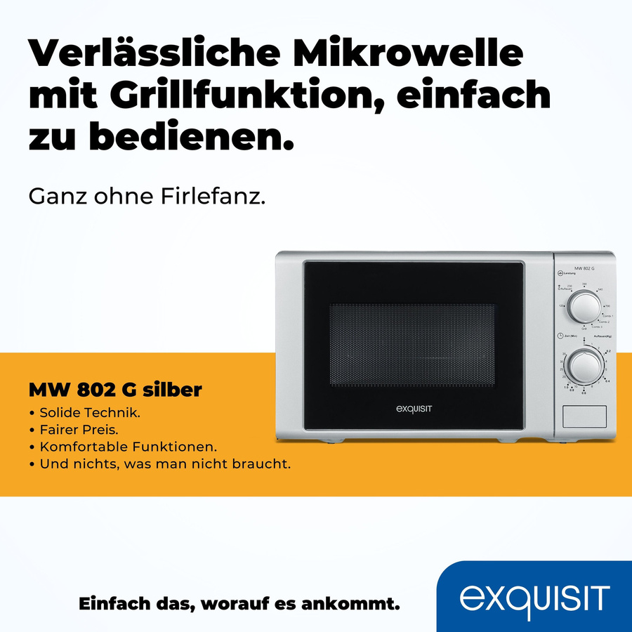 Exquisit MW 802 Gsi Mikrowelle mit Grill in Silber, B/T/H: 43,9 x 34,0 x 34,0 cm - Bild 3