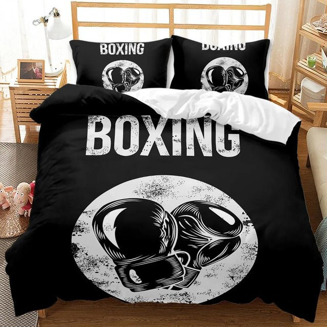 Bettwäsche-Set Boxen mit Boxspiel-Motiv von Your Warm Home, 2-teilig aus Polyester, Farben: Rot, Blau und Weiß, B/H: 135 x 200 cm - Bild 1