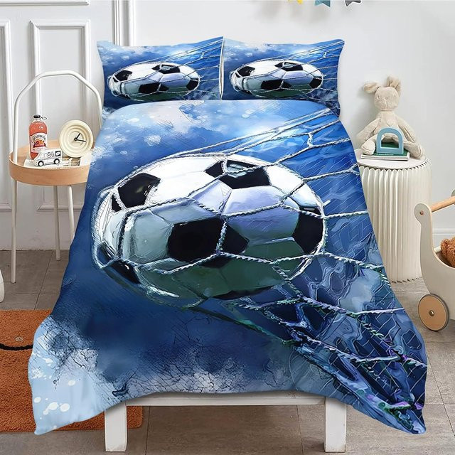 Flylo Bettwäsche-Set mit Fußball-Print in Blau, 2-teilig aus Mikrofaser, B/H: 100 x 135 cm - Bild 1