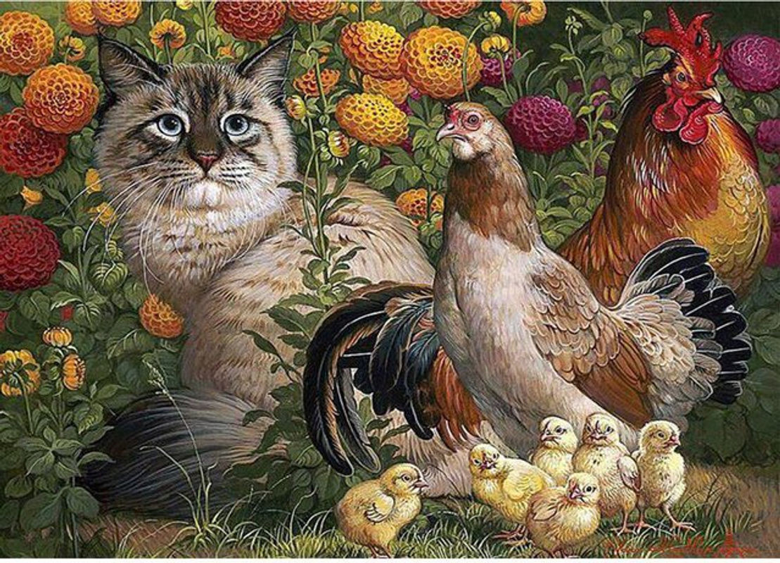 FIYO Diamond Painting Set mit Katzen und Vögeln, 5D DIY Stickset für Kreuzstich und Stickerei, mehrfarbig, B/H: 30 x 20 cm - Bild 1