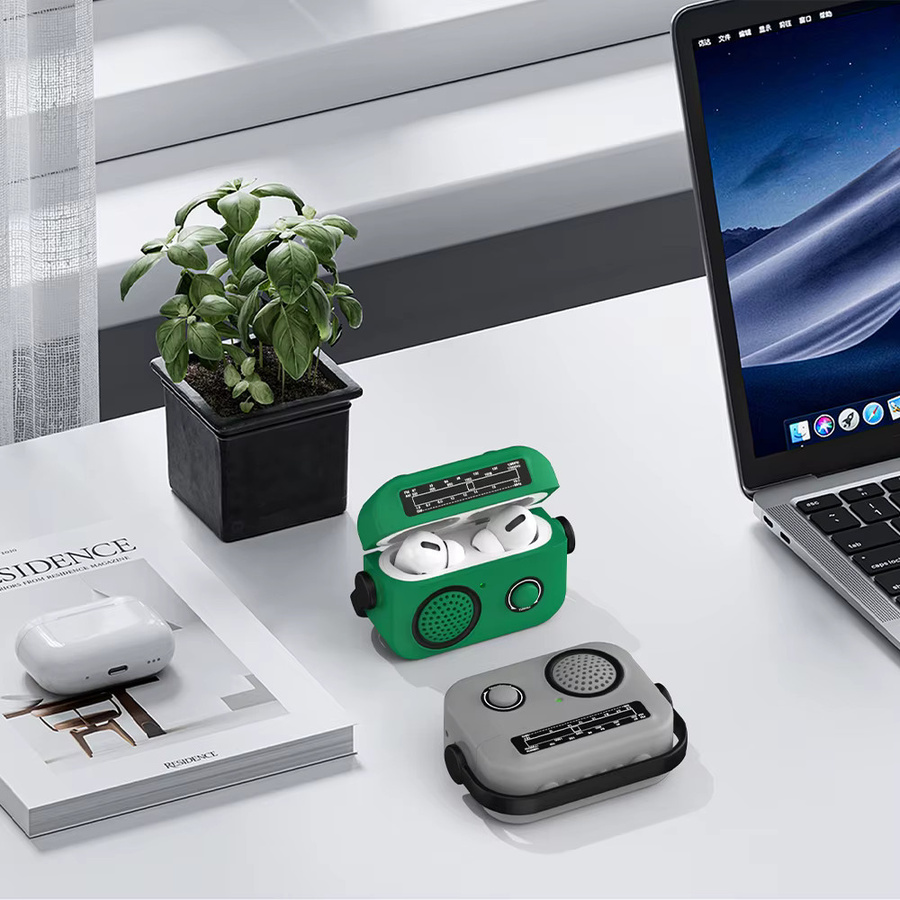 Stoßfeste Silikon-Schutzhülle im Retro-Radio-Design für Apple AirPods Pro 3, Farbe: Gelb - Bild 3