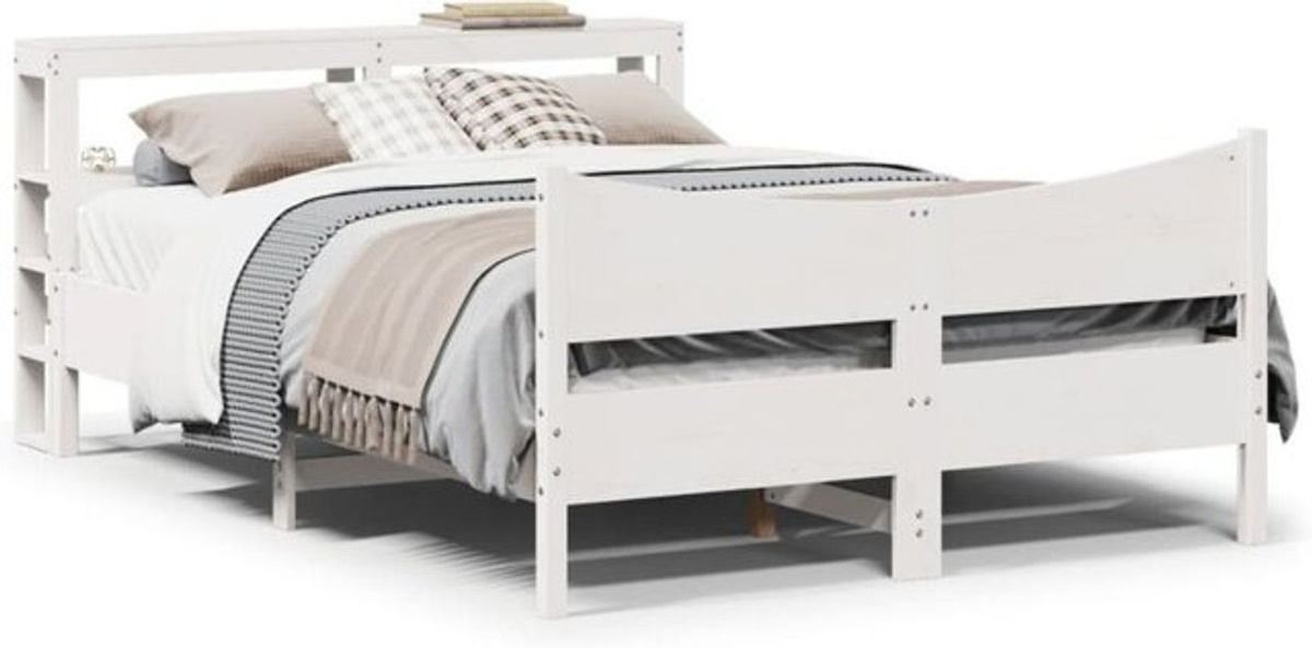 Massivholzbett Vidaxl aus Kiefer mit Kopfteil in Weiß im Landhausstil, B/T/H: 150 x 200 cm - Bild 1