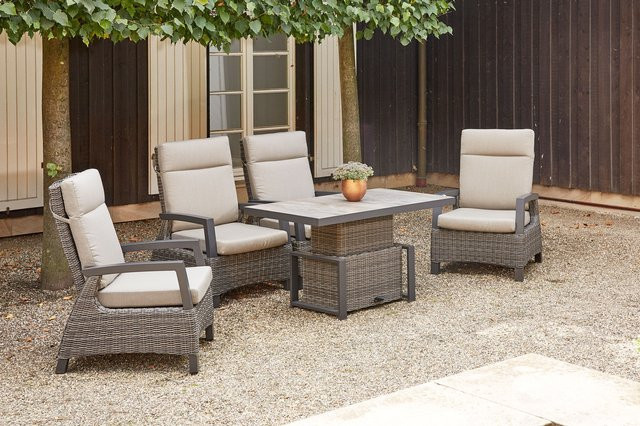 Siena Garden Corido Garten-Essgruppe in Charcoal mit 4 Loungesesseln, stufenlosem Lifttisch und Gardino-Geflecht, B/T/H: 130 x 75 x 47-71 cm - Bild 1