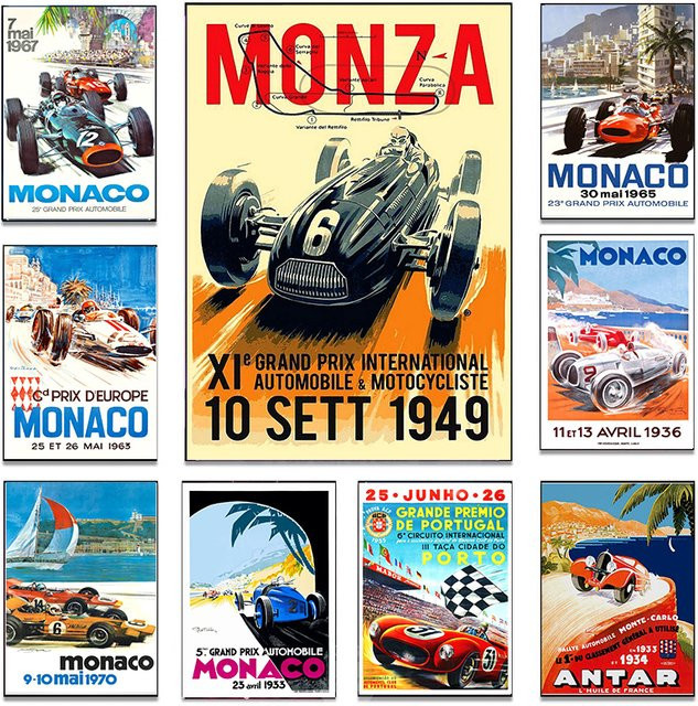 Potdemiel Vintage Monaco Autorennen Poster Leinwandgemälde in Mehrfarbig - Bild 1