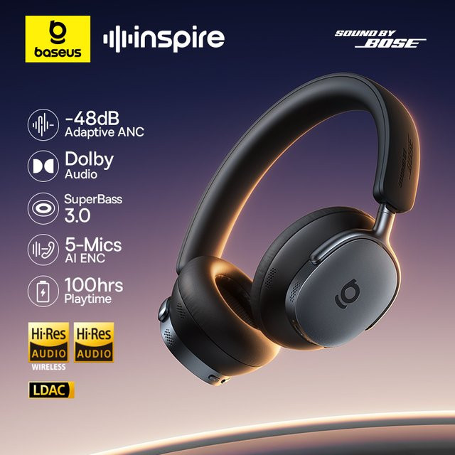 Baseus Inspire XH1 Sound by Bose ANC kabelloser Bluetooth 6.1 Kopfhörer mit adaptiver Geräuschunterdrückung 48dB Hi-Res LDAC in Schwarz - Bild 1