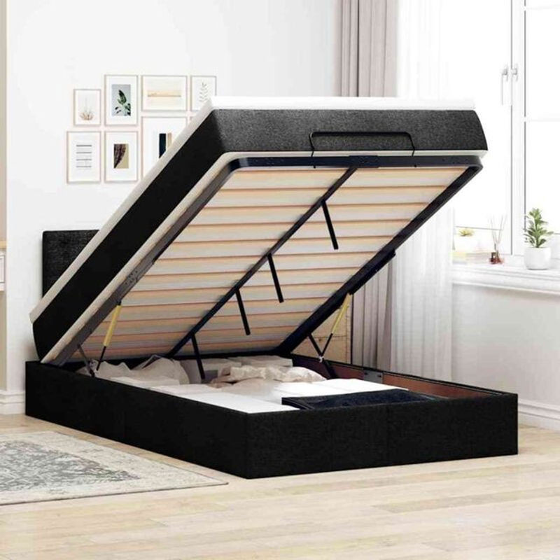 Modernes Polsterbett mit Matratze und LED-Beleuchtung von vidaxl in Schwarz aus Stoff, B/T: 120 x 190 cm - Bild 1