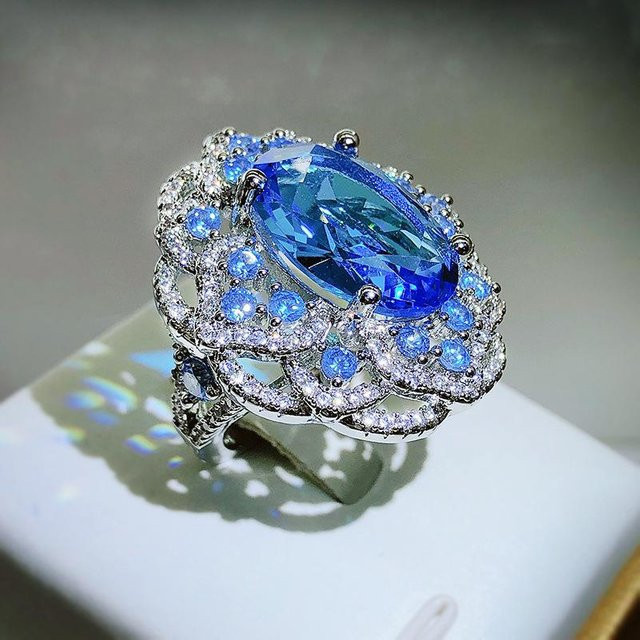 POMOiii Ring 925 Silber, Zirkonia, Blau, Damen - Bild 1