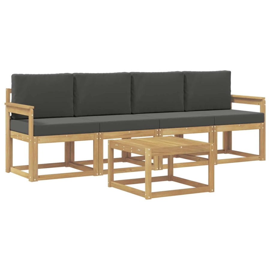 vidaXL Outdoor-Sofagarnitur 5-tlg. aus Akazienholz mit Kissen in Weiß und Anthrazit - Bild 2