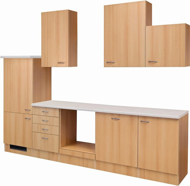 Flex-Well Classic Küchenzeile Nano in Buche Nachbildung, Farbe Braun, B/T/H: 280 x 60 x 234 cm - Bild 1