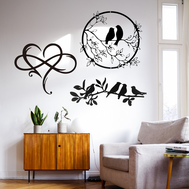 HELLOYOUNG Metall-Wandkunst Vogel auf Ast in Schwarz als elegante Wanddekoration und Skulptur - Bild 1