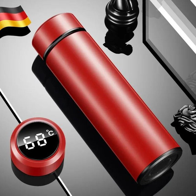 Thermosbecher mit Temperaturanzeige aus Edelstahl in Rot, 500 ml, vakuumisoliert - Bild 1