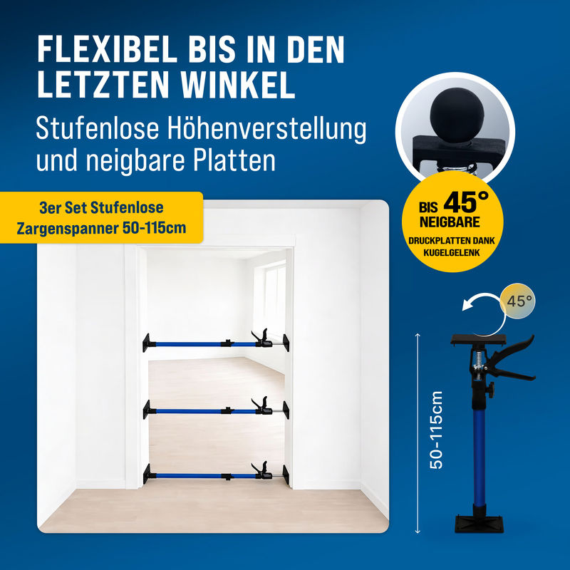 Monzana Stahl Türspanner und Zargenspanner 3er-Set in Blau, Spannweite 50-115 cm, max. 30 kg - Bild 3