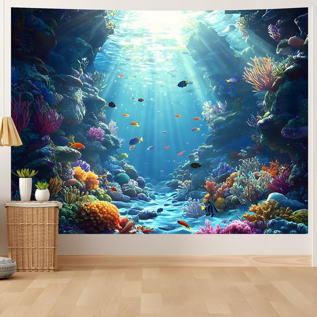 Unterwasserwelt Wandteppich von JMG Household Supplies mit tropischen Fischen und blauem Ozean, Wanddekoration B: 70 cm, H: 100 cm - Bild 1