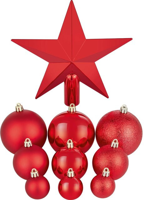 OBI Weihnachtskugeln 63-teiliges Set in Rot aus Kunststoff mit verschiedenen Formen und Motiven - Bild 1