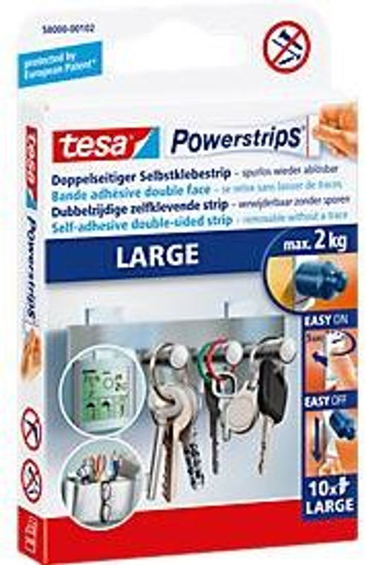 tesa Powerstrips Large doppelseitige Klebestreifen Weiß 10 Stück - Bild 3