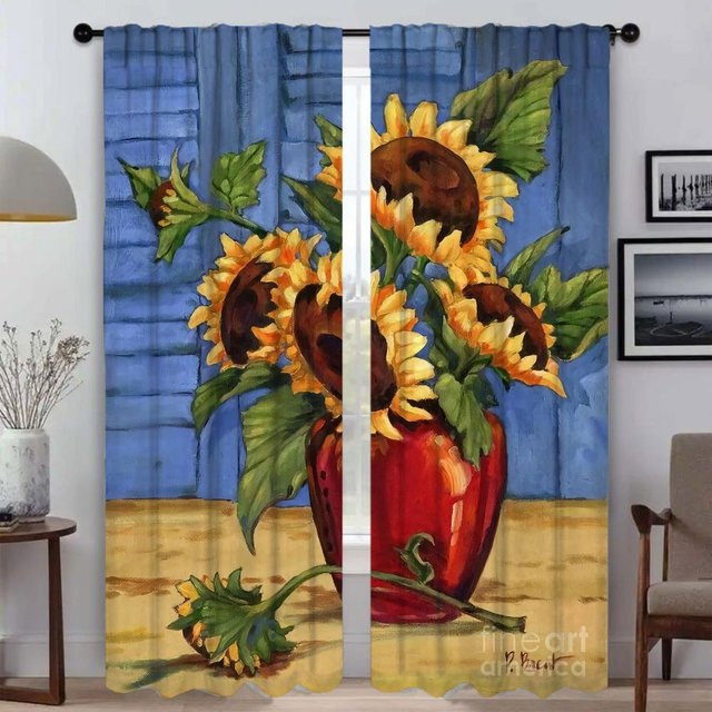 2er-Set Verdunkelungsvorhänge mit Kürbis- und Sonnenblumen-Print für Wohnzimmer und Schlafzimmer, Mehrfarbig, Breite: 50 cm, Höhe: 70 cm - Bild 1