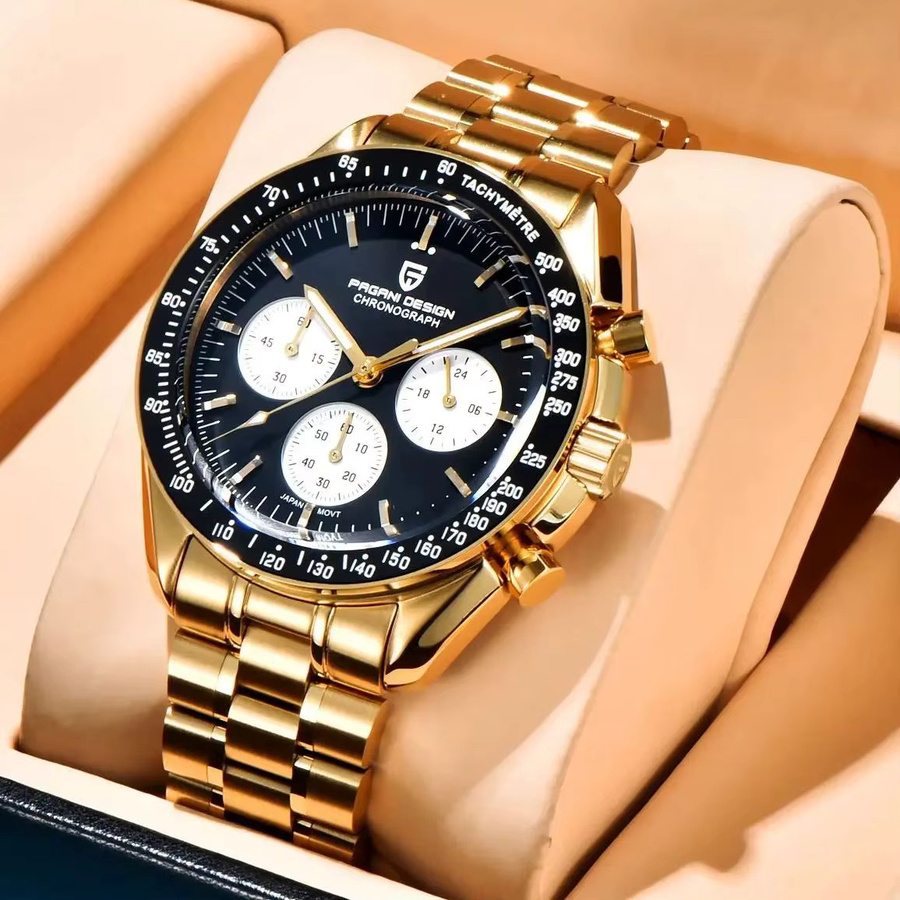 PAGANI DESIGN Armbanduhr, Chronograph, Quarz, Edelstahl, Gold, Herren - Bild 1