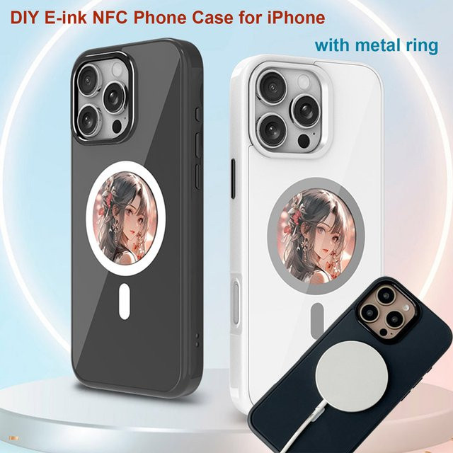 NFC LED Smart E-Ink Handyhülle für iPhone 16, 16Plus, 16Pro, 16Pro Max in Schwarz mit DIY anpassbarem Display und magnetischem PC-Material - Bild 1
