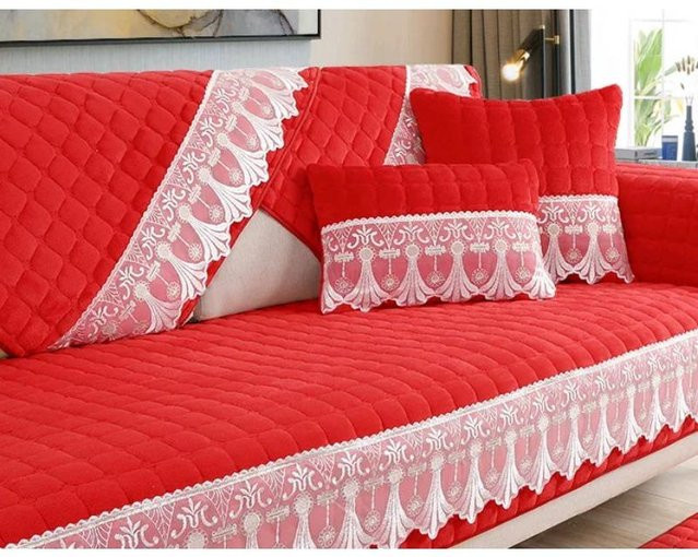 Rutschfester Sofabezug von Your Warm Home in Rot mit Spitzenmuster, universeller Schonbezug aus Jacquard-Polyester für dein Wohnzimmer, Breite: 70 cm, Länge: 70 cm - Bild 1