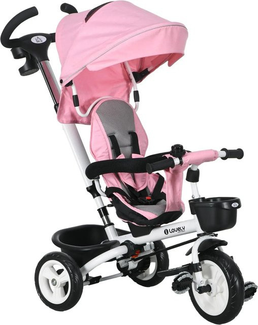 HOMCOM 6 in 1 Dreirad mit Schubstange und Sicherheitsgurt in Rosa, L x B x H: 112 x 50 x 104 cm - Bild 6