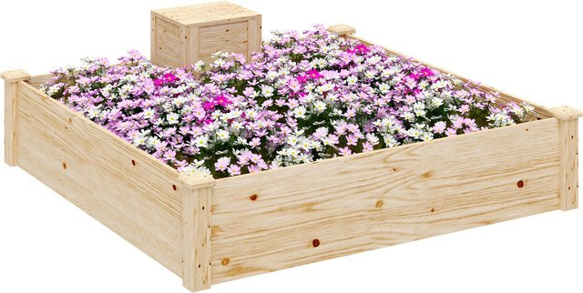 Outsunny Hochbeet aus Holz mit Kompostschale in Braun, B/T/H: 123 x 123 x 25,5 cm - Bild 1