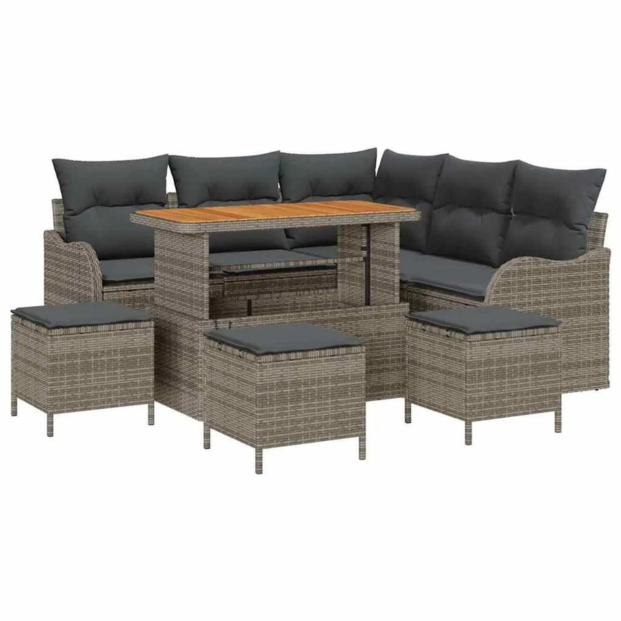 vidaXL Garten-Sofa-Set 9-tlg in Grau mit Kissen und integriertem Stauraum für Terrasse und Garten - Bild 2