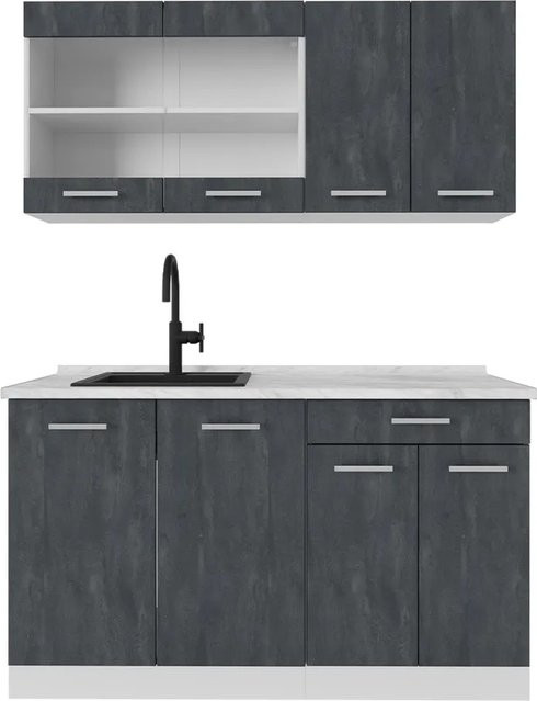 Vicco R-Line Singleküche Schwarz Beton und Weiß, Breite: 140 cm - Bild 2