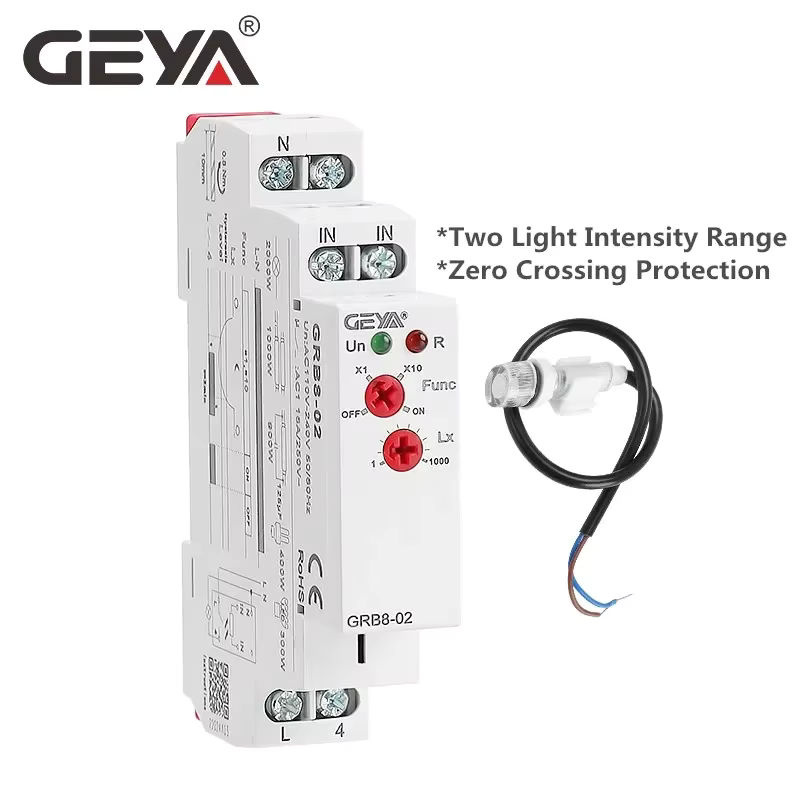 GEYA Dämmerungsschalter GRB8-01/02 mit Twilight-Sensor für Straßenlaternen, Modulares Relais für DIN-Schiene, 16A, AC110V-240V - Bild 2