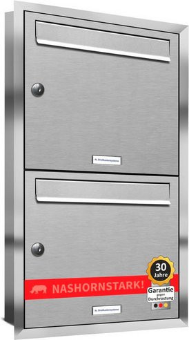 AL Briefkasten für 2 Parteien zur Unterputzmontage, silberfarben, B/H/T: 42,5 x 72,4 x 11,6 cm - Bild 1