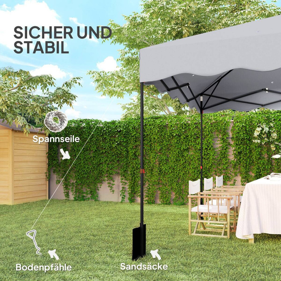 Outsunny Pop-up Faltpavillon Hellgrau mit UV-Schutz 50+ und Rolltasche B/H/L: 297 x 287 x 297 cm - Bild 4