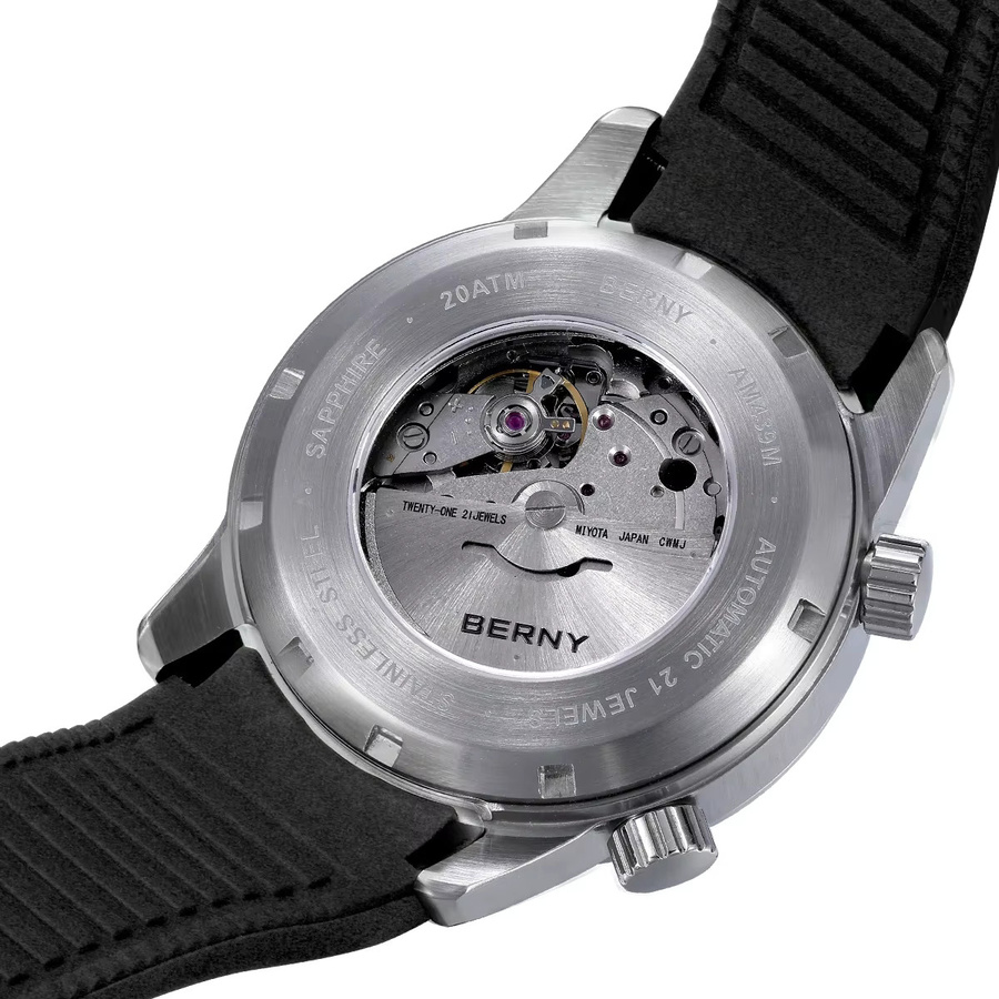 BERNY Armbanduhr, Automatik, Edelstahl, 42 mm, Herren, Schwarz, Silber - Bild 5