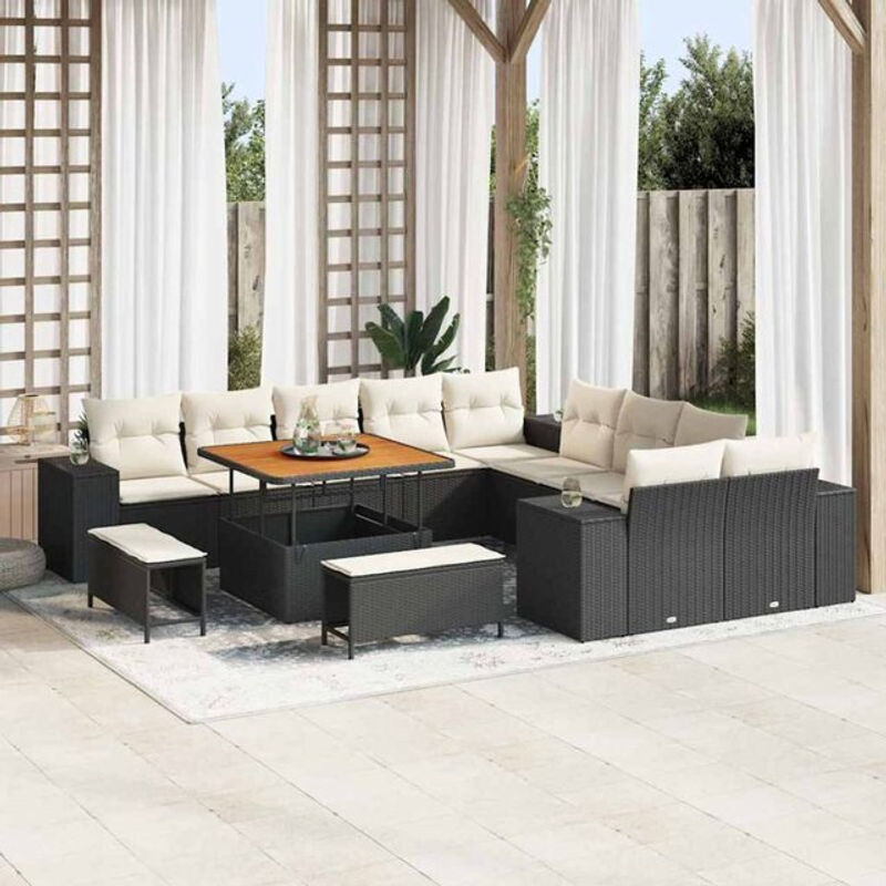 Vidaxl Garten-Sofa-Set aus Polyrattan mit 13 Teilen in Schwarz und Creme, B/T/H: 100 x 100 x 71 cm - Bild 1