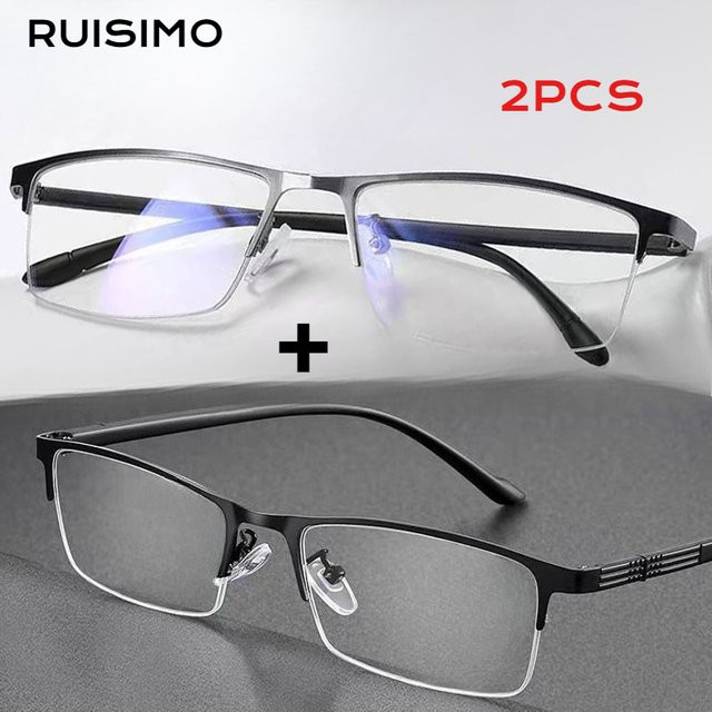 Lesebrille Halbrahmen, Metall, Unisex, Blaulichtfilter, rechteckig - Bild 1