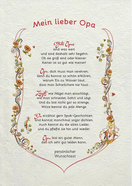 Moderne Urkunde für Opa mit floralem Design und Wunschtext in Weiß - Bild 1