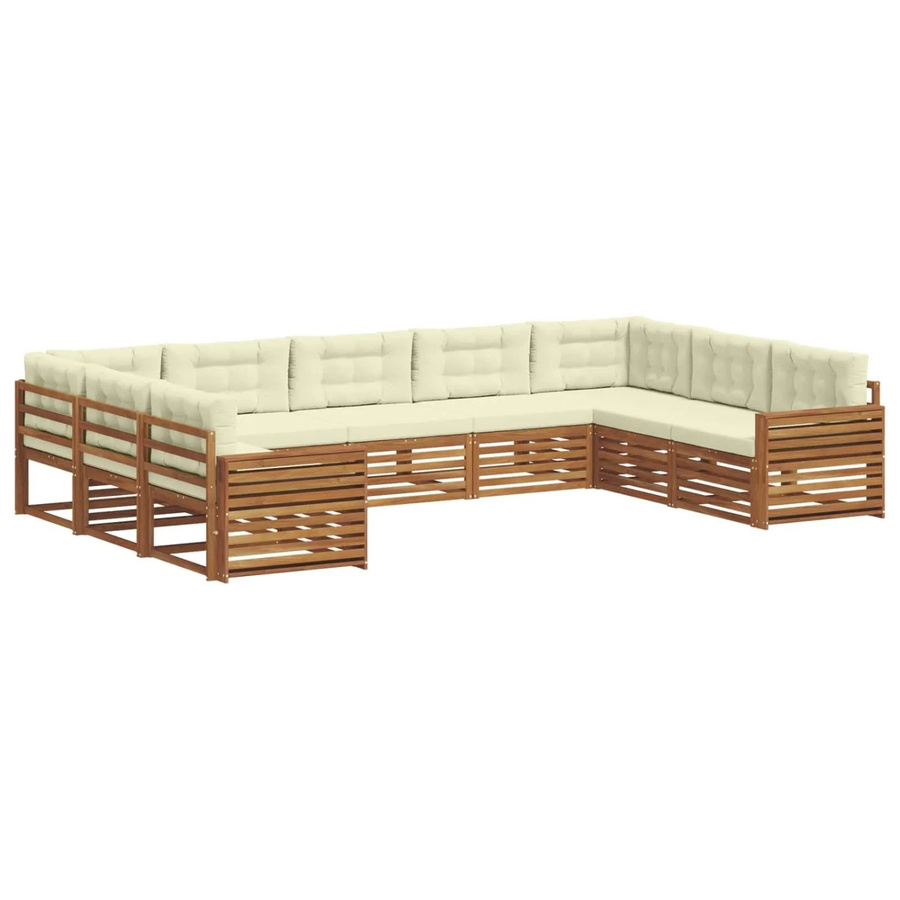 vidaXL Sofagarnitur 9-teilig aus Massivholz Akazie in Natur und Beige mit U-Form und Polsterkissen - Bild 2