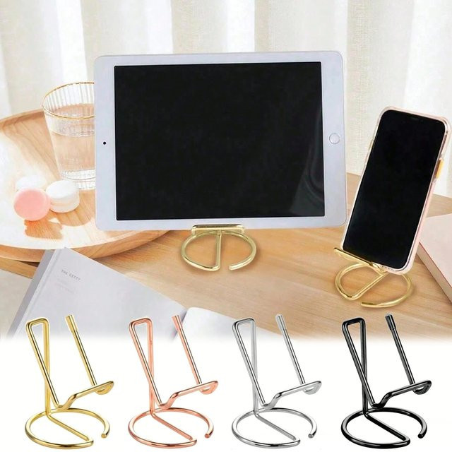 Tragbarer Handy-Ständer aus Metall in Gold als universeller Visitenkartenhalter und Aufbewahrungsregal für Telefon und Tablet - Bild 1