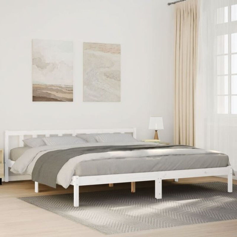 Massivholzbett vidaxl aus Kiefer in Weiß, Landhausstil und minimalistisches Design, B/T/H: 180 x 210 x 69,5 cm - Bild 1