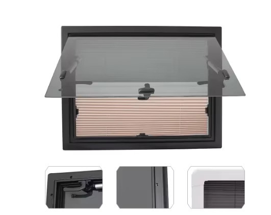 TONGFA E-Mark DOT-zertifiziertes RV-Fenster aus Aluminiumlegierung mit gehärtetem Glas, Plissee-Rollo und Fliegengitter in Schwarz - Bild 2