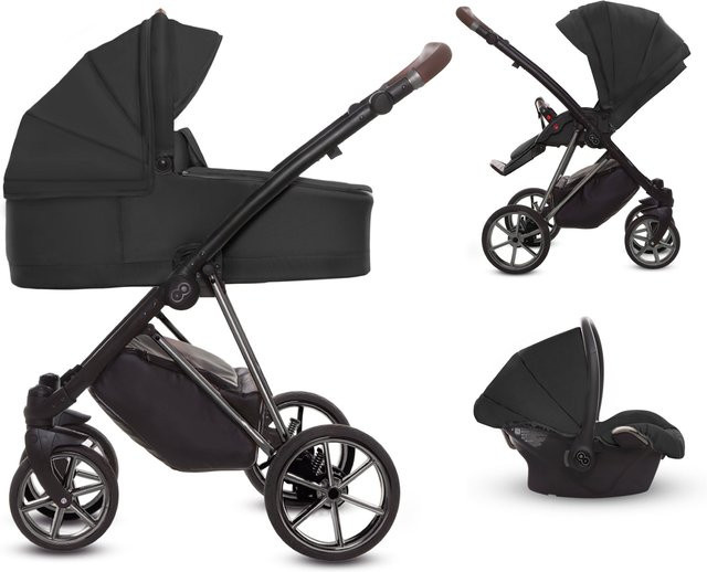 TPFLiving 3in1 Kinderwagen Ultra Stoff Schwarz mit silbernem Gestell - Bild 1