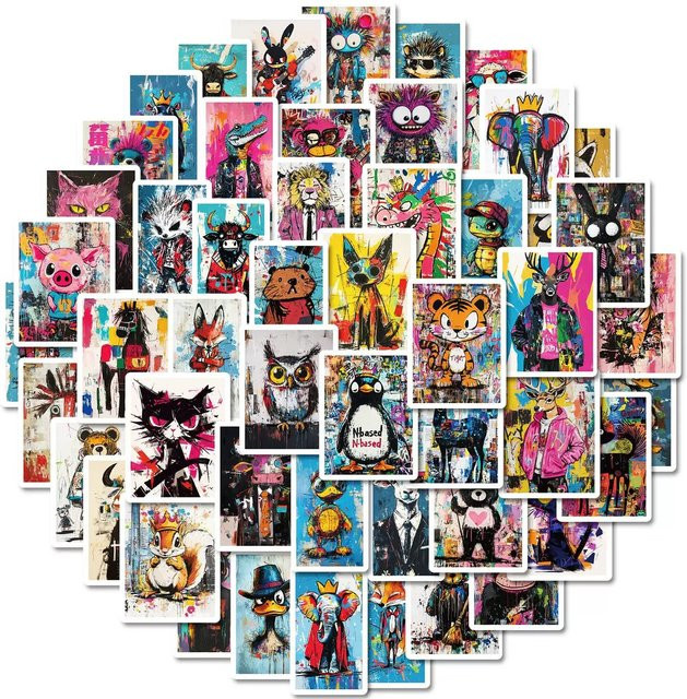 50 Stück LanLan Sticker World Graffiti Aufkleber im Basquet-Style, Multicolour, für Helm, Fahrrad und Notizbuch - Bild 1