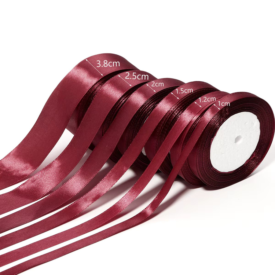 Satinband Set für DIY-Geschenke und Weihnachtsdekoration in Schwarz und Weinrot, 25 Yards pro Rolle - Bild 2