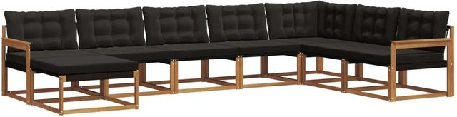 vidaXL Outdoor-Sofagarnitur in U-Form aus Akazienholz und Textilene mit Kissen, Schwarz und Natur - Bild 1