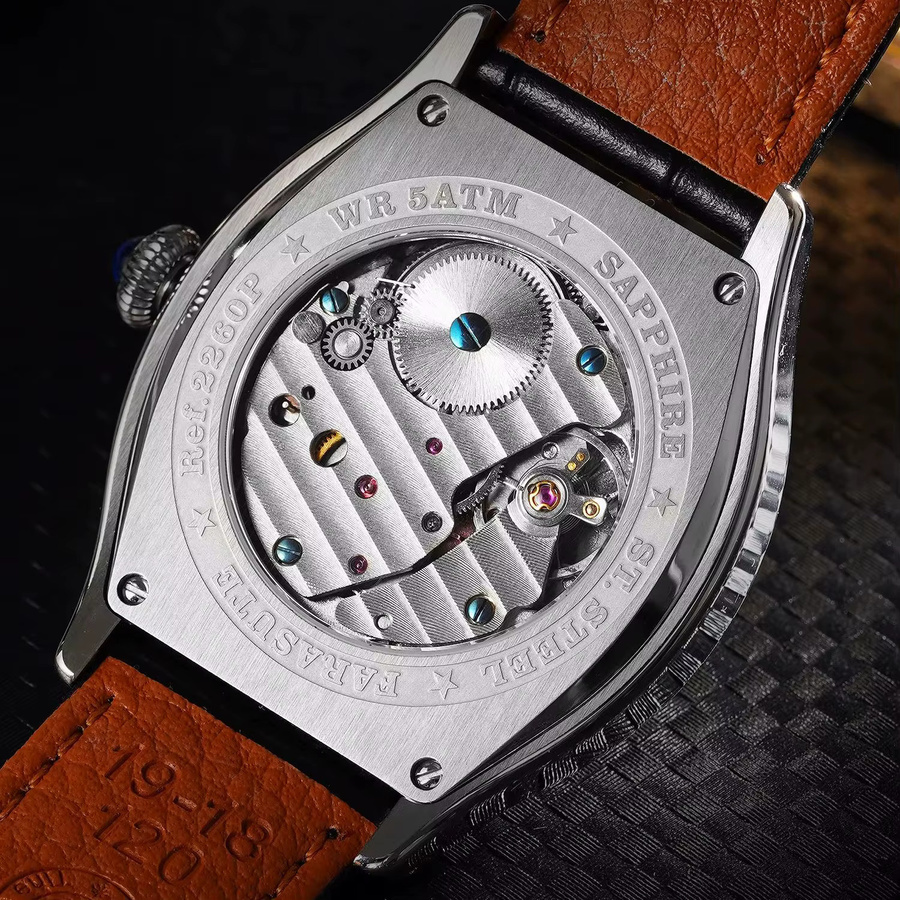 FARASUTE Armbanduhr Herren, Mechanisch, Handaufzug, Tonneau, 36 mm, Edelstahl, Saphirglas, Leder - Bild 4