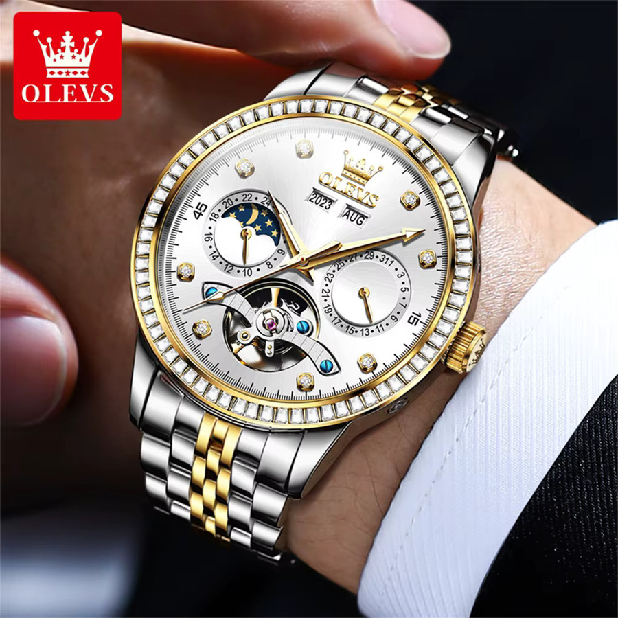 OLEVS Armbanduhr Automatik, Edelstahl, Bicolor, Diamant, Herren - Bild 4