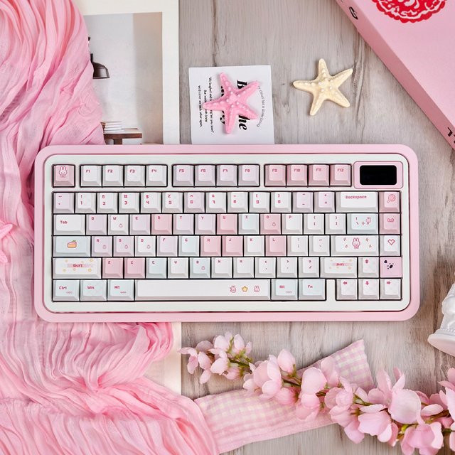 URE Pink Rabbit Keycaps im Cherry Profile aus PBT mit Dye-Sublimation für mechanische Tastaturen mit MX Switches, Farbe: Pink - Bild 1