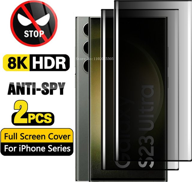 2er-Set Privatsphäre Schutz Glas für Samsung Galaxy S23 Ultra, S22 Ultra, S21 und S20, Anti-Spy gehärtete Displayschutzfolie, transparent - Bild 1